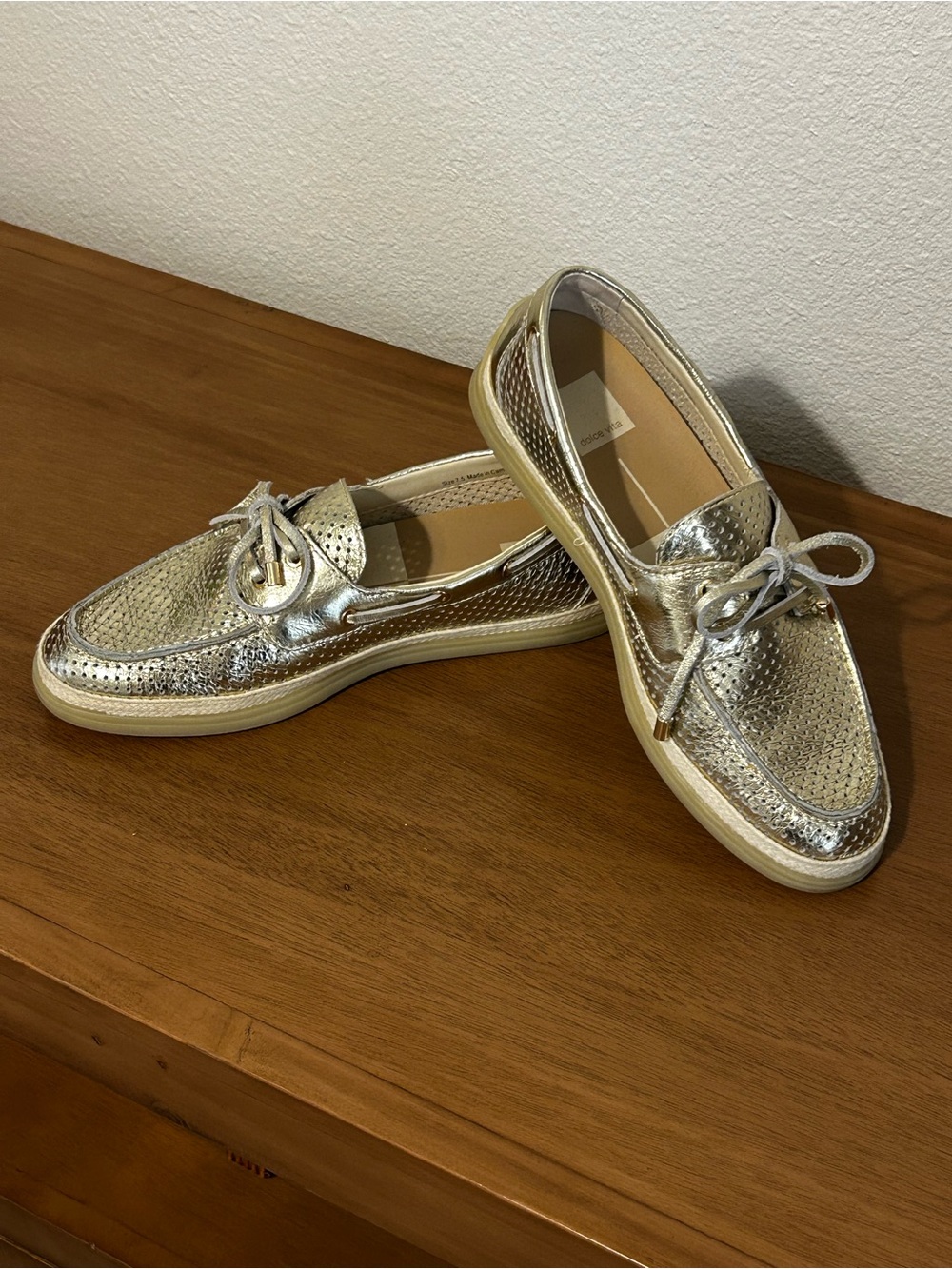 Dolce Vita Metallic Gold Perforated Lace-Up Loafers